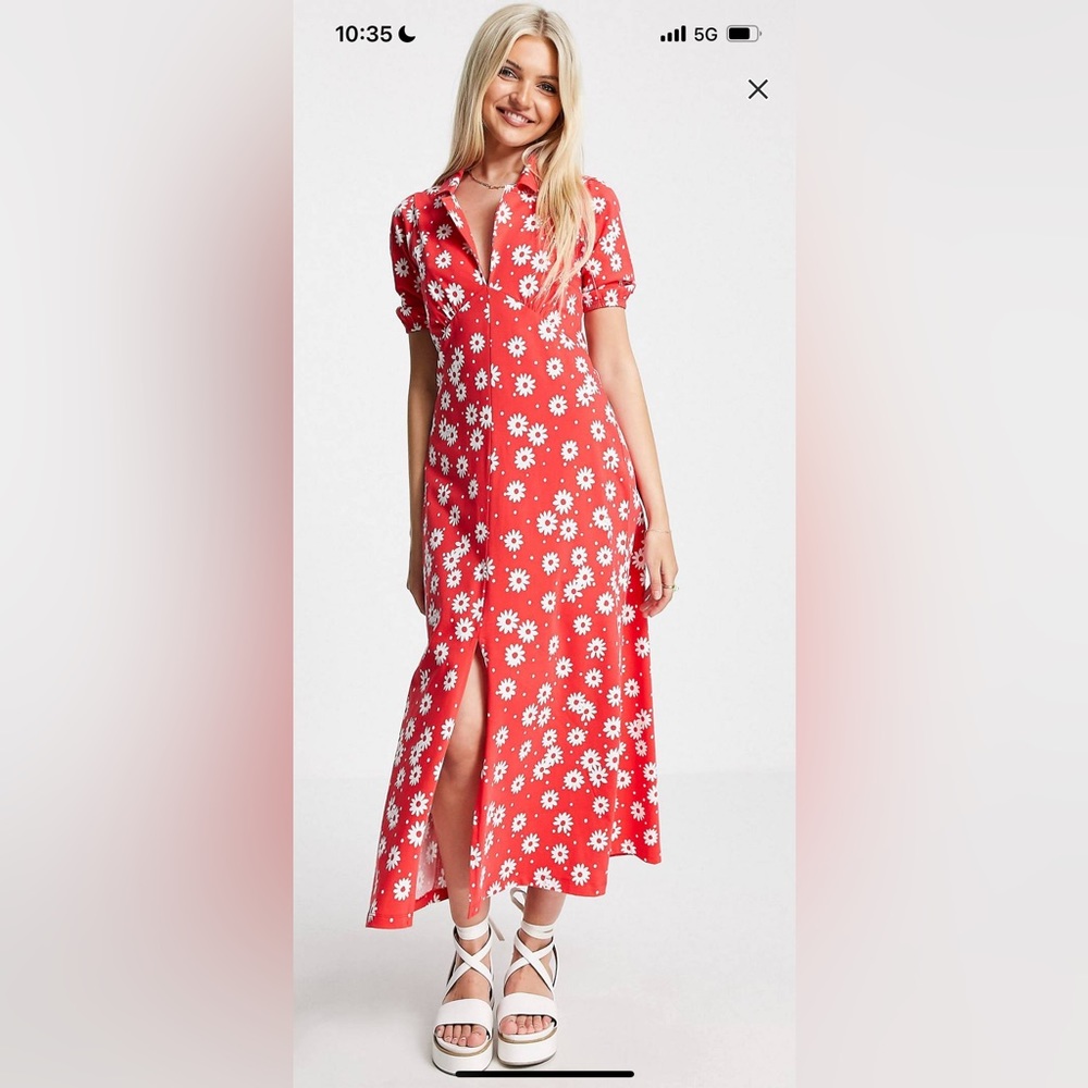 ASOS design ultimate midi tea dress in red floral print NWT size 8